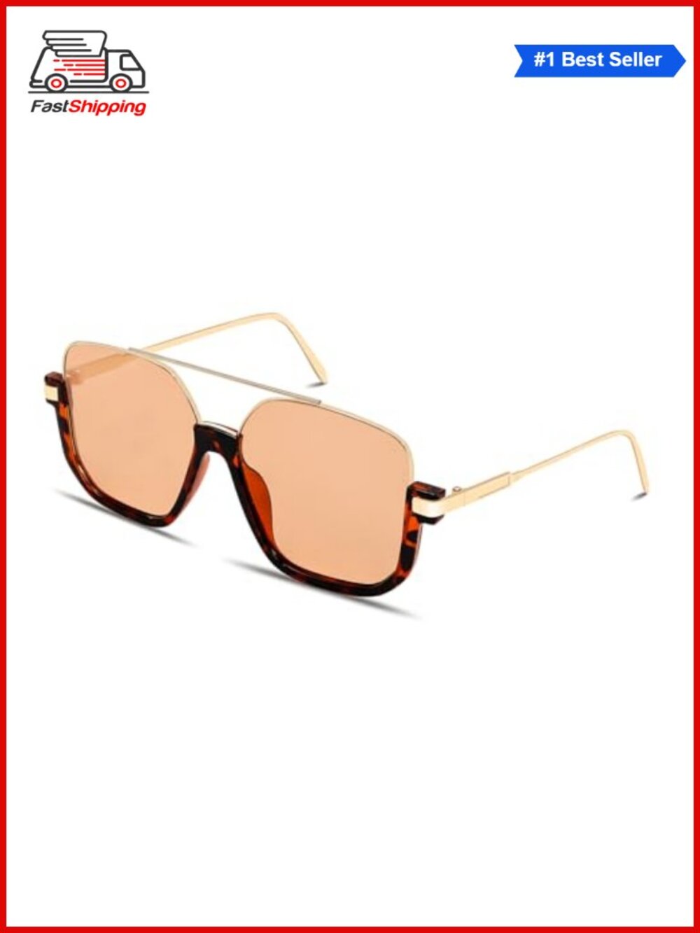 โจ GUVIVI Oversized Square Aviator Sunglasses Semi-Frame UV400 Retro